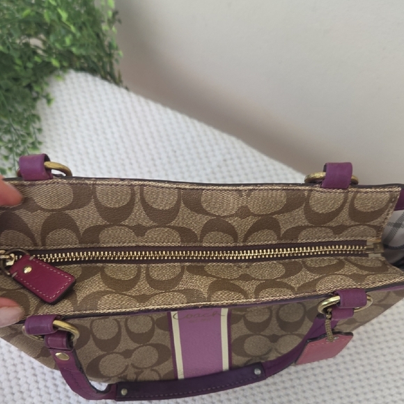 Coach Brown Purple Vintage Signature Coated Canvas Tote - Picture 11 of 16
